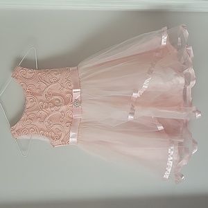 Sunny Fashion Girls Sz. 5 Pink Layered Dress Party Formal Embroidered Zip Up Tie